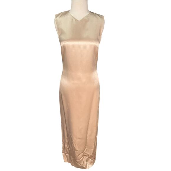 AJ Bari 100% Silk Sleeveless Maxi Dress Champagne Beige Size 6 Old Money Luxury - Picture 1 of 10